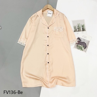 Váy ngủ lụa satin phối ren, váy suông sơ mi lụa mềm mát