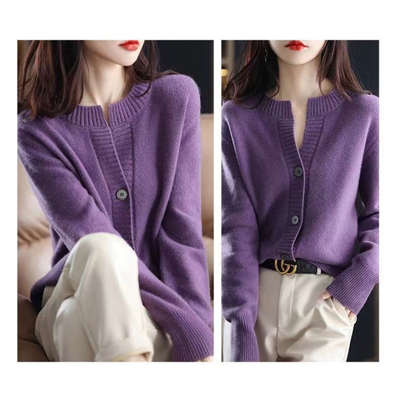 {Ảnh Thật + freeship} Áo khoác cardigan dài tay cổ chữ v phối hàng nút đơn thời trang cho nữ 46088