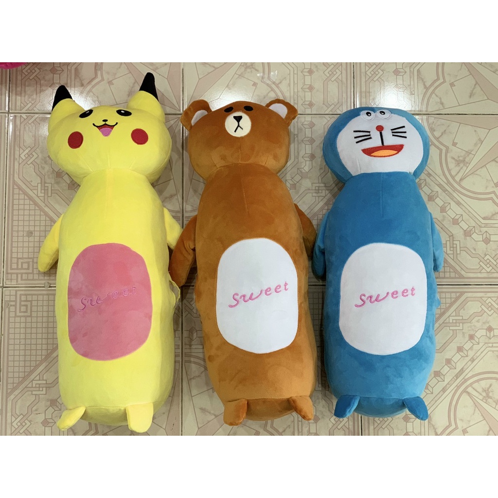 Gối Ôm Thú Nhồi Bông Cho Bé Loại Siêu Mềm Hình Thỏ- Pikachu- Gấu Nâu- Đoremon Size 60cm Siêu Dễ Thương