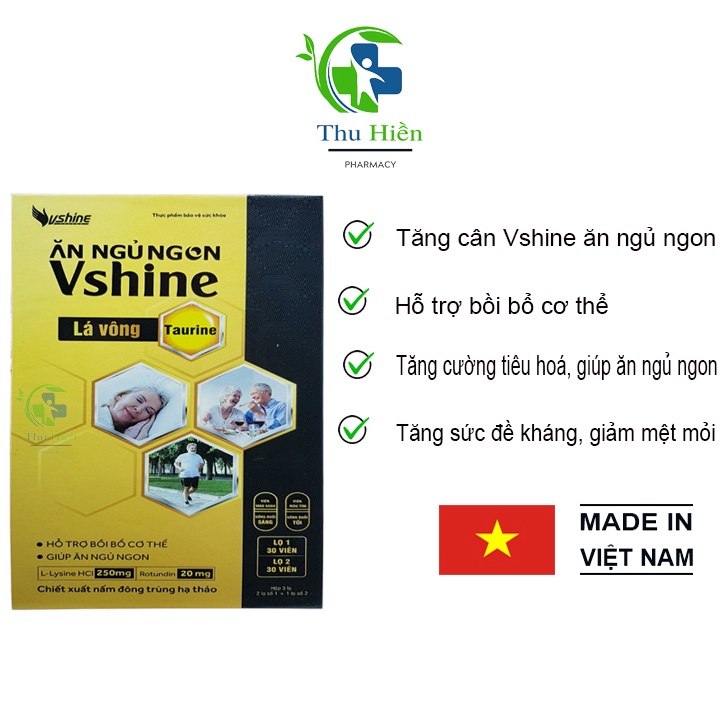 Tăng cân Vshine ăn ngủ ngon,tăng cường tiêu hoá,tăng sức đề kháng,giảm mệt mỏi ( Hộp 90 viên )