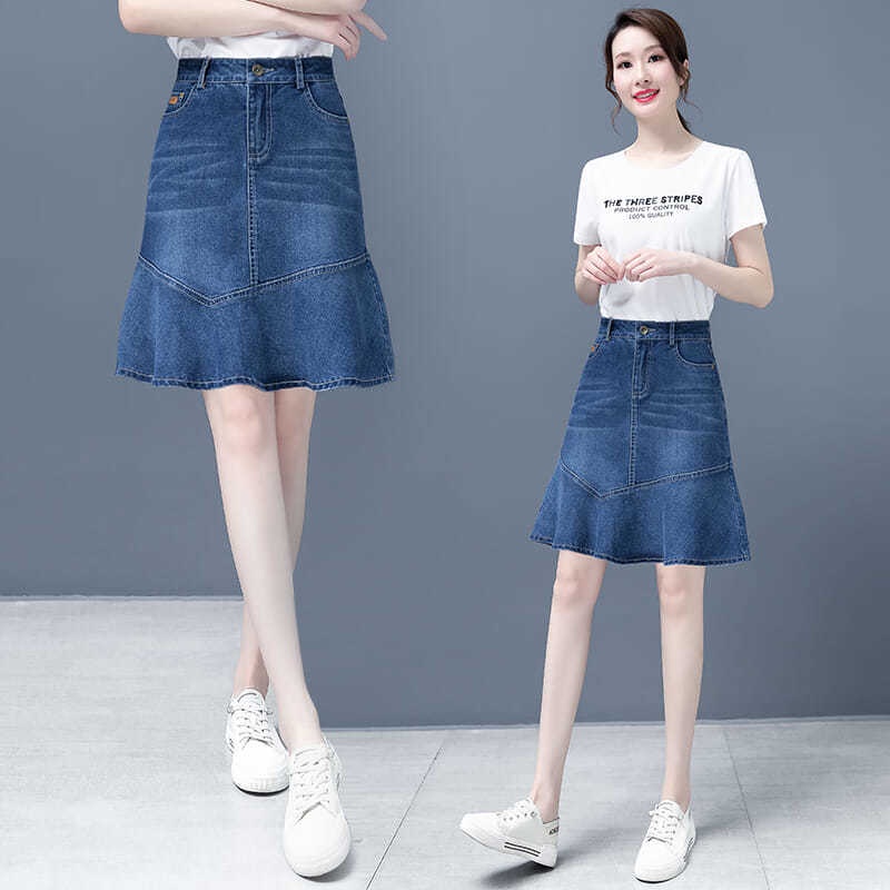 Chân váy jean Chữ A Lưng Cao Thiết Kế Mới Thời Trang Mùa Xuân Thu Dành Cho Nữ