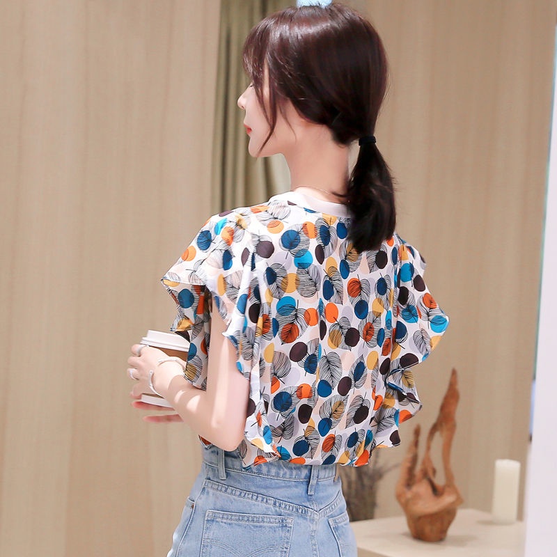Áo Sơ Mi Chiffon Tay Ngắn Cổ Tròn In Họa Tiết Phong Cách Mới Cho Nữ