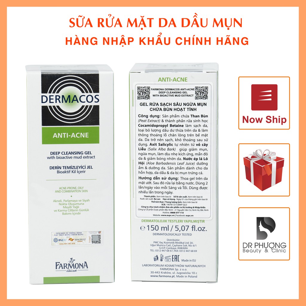 Sữa Rửa Mặt Ngừa Mụn Dermacos Farmona Anti Acne Deep Cleansing Gel - Bác sĩ Mã Phượng
