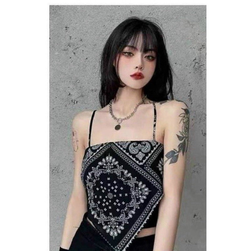 Áo Croptop Ống Khăn Bandana 2 Dây In Họa Tiết Thổ Cẩm A5125