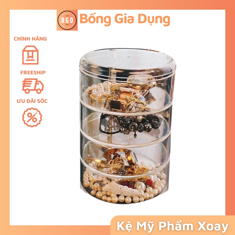 Hộp Đựng Trang Sức Bông Tai 4 Tầng Xoay 360 Độ Chất Liệu Nhựa Trong Suốt