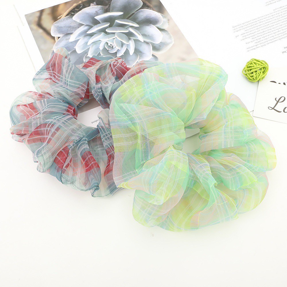 [Mã FAST10KT4 giảm 10K đơn bất kỳ] Cột Tóc Scrunchies Vải Lưới Mờ Caro Size To Xinh Xắn - Vani Store