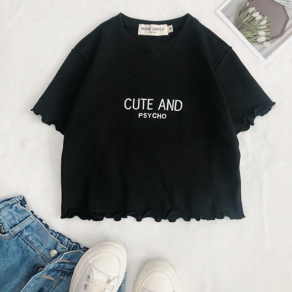 Áo Croptop Nữ Tay Ngắn CUTE PSYCHO Form Ôm Ulzzang (Ảnh Thật)