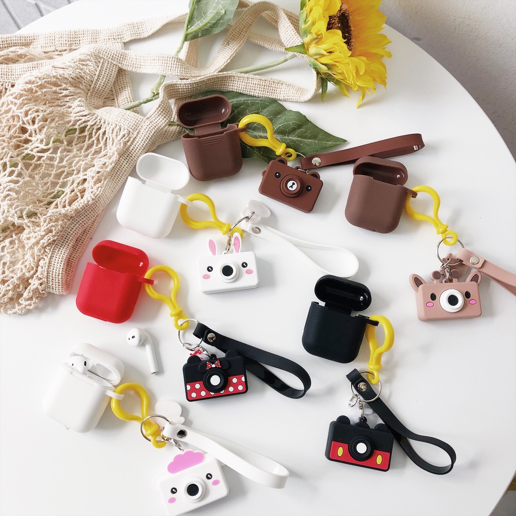 LINE FRIENDS Vỏ Bảo Vệ Hộp Sạc Tai Nghe Airpods Bằng Silicon Hình Máy Ảnh Chuột Mickey Minnie / Gấu Nâu / Thỏ Cony Line Dễ Thương