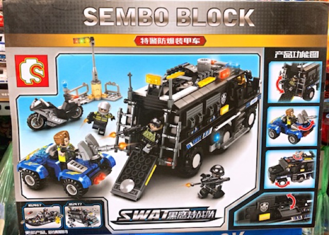 Đồ Chơi Lắp Ráp Xếp Hình Sembo Block Xe Quân Dụng của Đặc Nhiệm Swat 102438-705 mảnh
