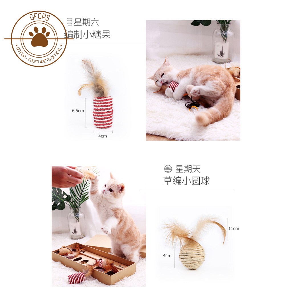 Combo 7 món cần câu gỗ kết hợp cào móng cho mèo - 4pets official