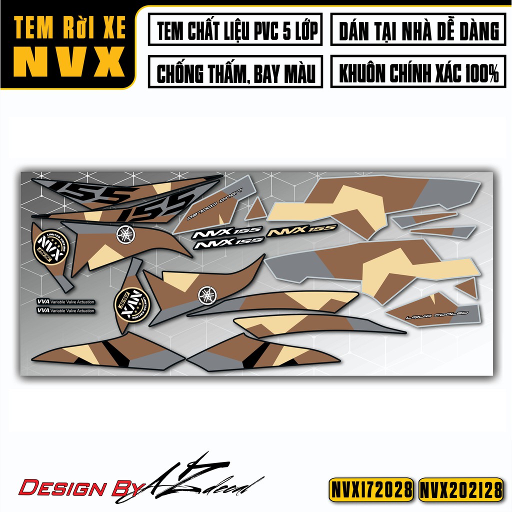 Tem Rời Dán Xe NVX Thiết Kế Camo Polygon | NVX28 | Decal PVC Chống, Nước Bền Màu Dành Cho NVX 2017 - 2021