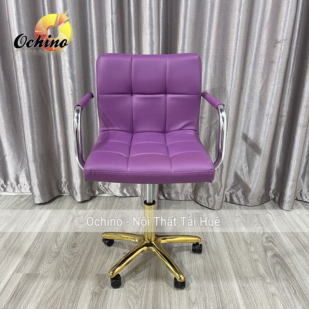 Ghế Xoay Spa, Ghế Trang Điểm Xoay Bánh Xe Chân Vàng Sao Mẫu Vịn Tay Inox Phong Cách Sang Chảnh (Hình Thật Shop Chụp)
