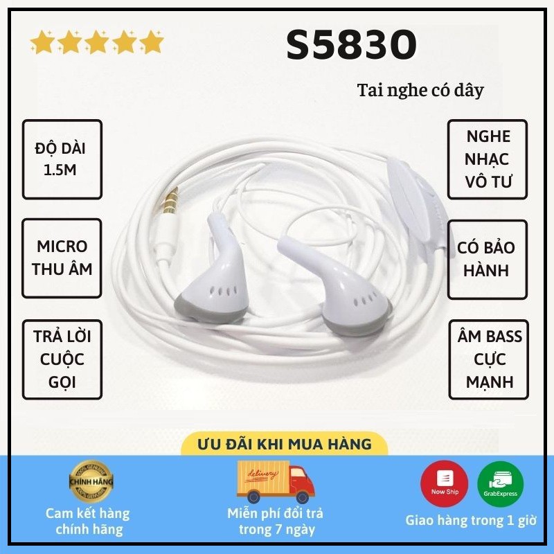 Tai Nghe Nhét Tai 👑 FREESHIP 👑Tai Nghe Samsung S5830 Zin Bóc Máy- BH 3 Tháng, Lỗi 1 Đổi 1-Tuấn Case