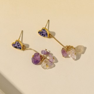 Bông Tai NEULRY Dáng Dài Hình Trái Tim Đính Đá Màu Tím Phong Cách Sang Trọng