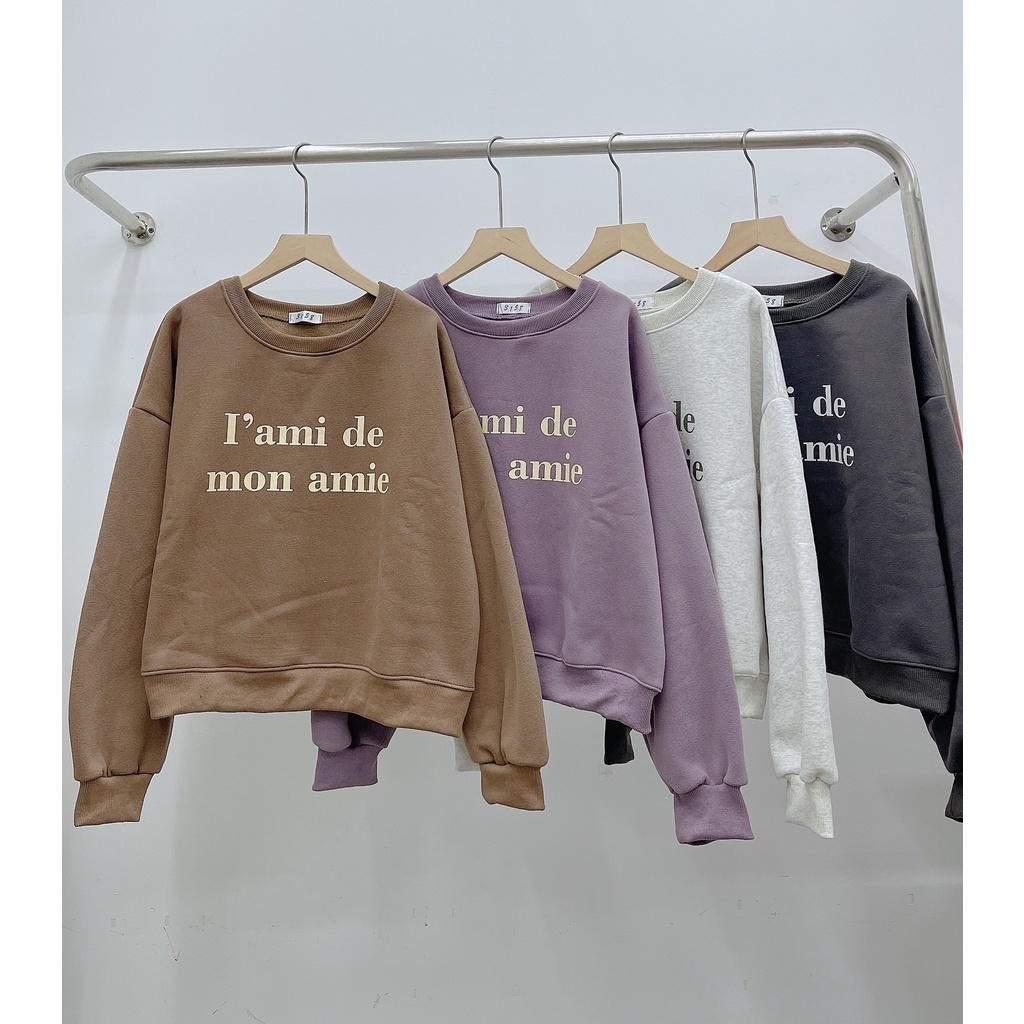 Áo thun dài tay nữ A.364, Áo nỉ form vừa dày dặn 4 màu họa tiết chữ Amie basic - Thời trang nữ Chấm Bi