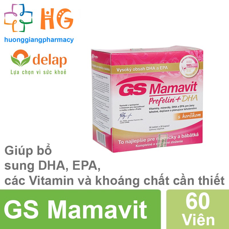 GS Mamavit Prefolin + DHA + EPA - Bổ sung dưỡng chất cần thiết cho phụ nữ mang thai và cho con bú (Hộp 60 Viên)