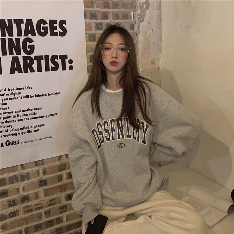 Áo sweater chữ basic lót nỉ bông mềm nam nữ