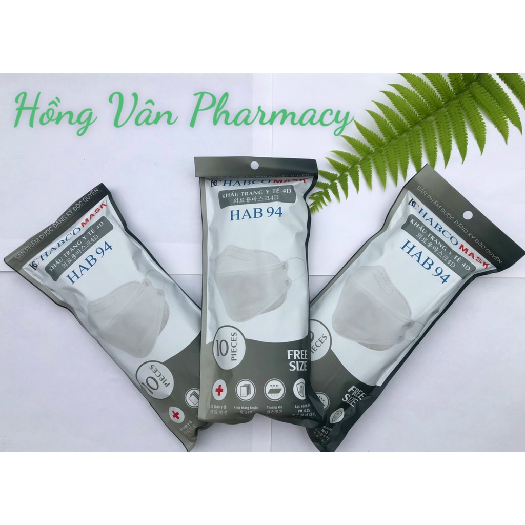 Set 10 chiếc khẩu trang 4 lớp KF94 HABCO Mask lọc bụi, chống virus, kháng khuẩn cao cấp. 10KT NL