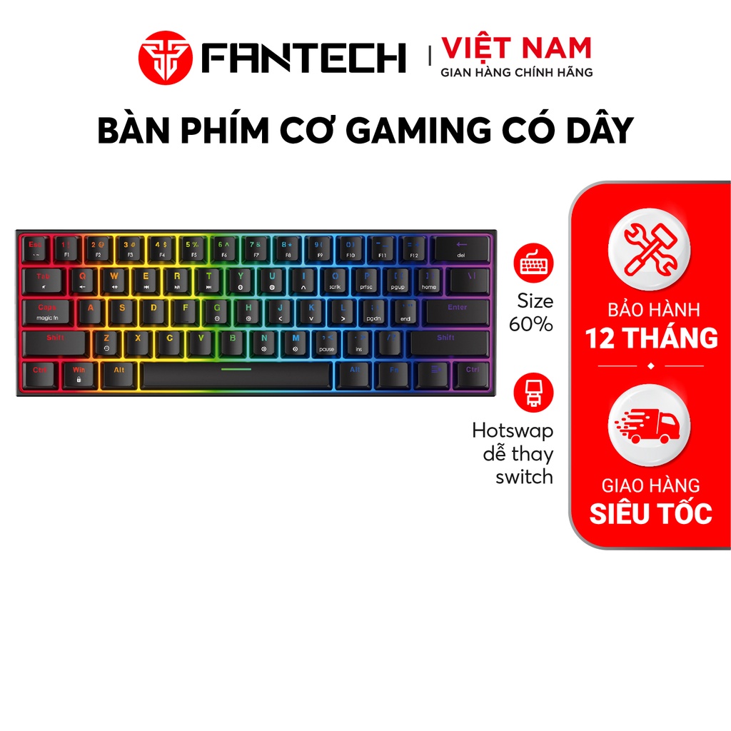 Bàn Phím Cơ Gaming Có Dây FANTECH MK857 MAXFIT61 Hỗ Trợ Hotswap Led RGB Size 60% - Hàng Phân Phối Chính Hãng