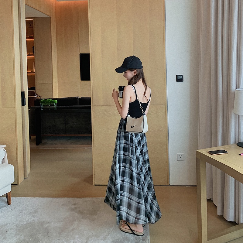 Váy Voan Dài Ngang Gối Kẻ Sọc Caro 51878