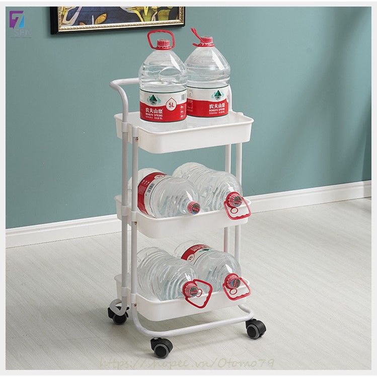 Kệ Xe Đẩy 3 Tầng Có Bánh Xe Đa Năng Để Bỉm Sữa, Kệ Để Đồ Nhà Bếp, Xe Đẩy Spa