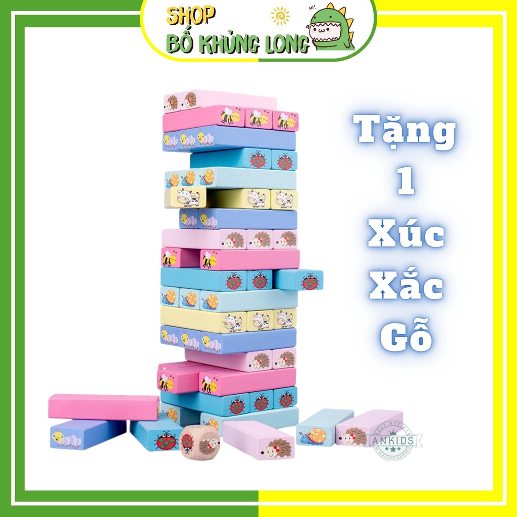 Đồ Chơi Rút Gỗ Động Vật Loại To 51 Thanh Nhiều Màu Hình Con Vật Đồ Chơi Trí Tuệ Giải Trí Cho Bé - BỐ KHỦNG LONG