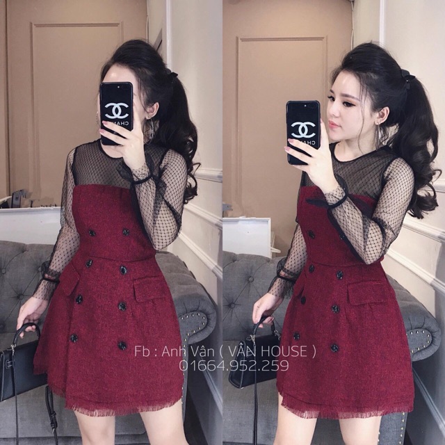 Đầm bố tay phối lưới