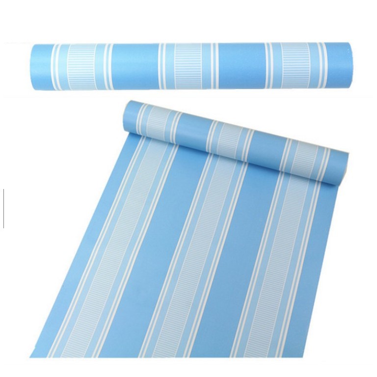 Cuộn 10m giấy dán tường sọc xanh dương khổ rộng 45cm