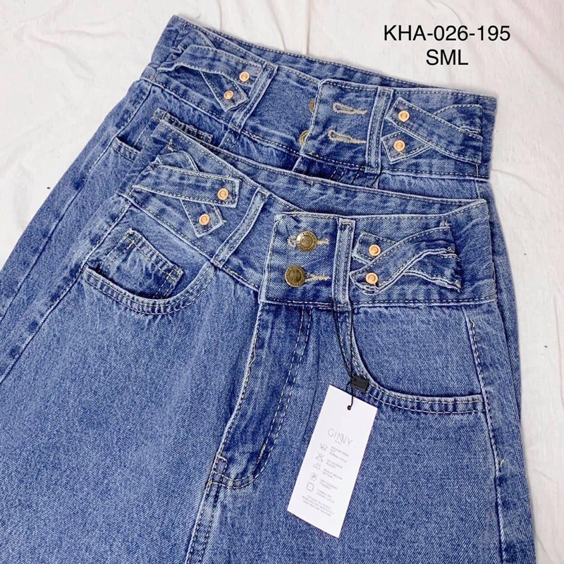 Quần Baggy Jean Nữ Hack Dáng KHA-026 | Quần Jean Cạp Cao | Vải Jean Wash Xịn | GinHouse Shop