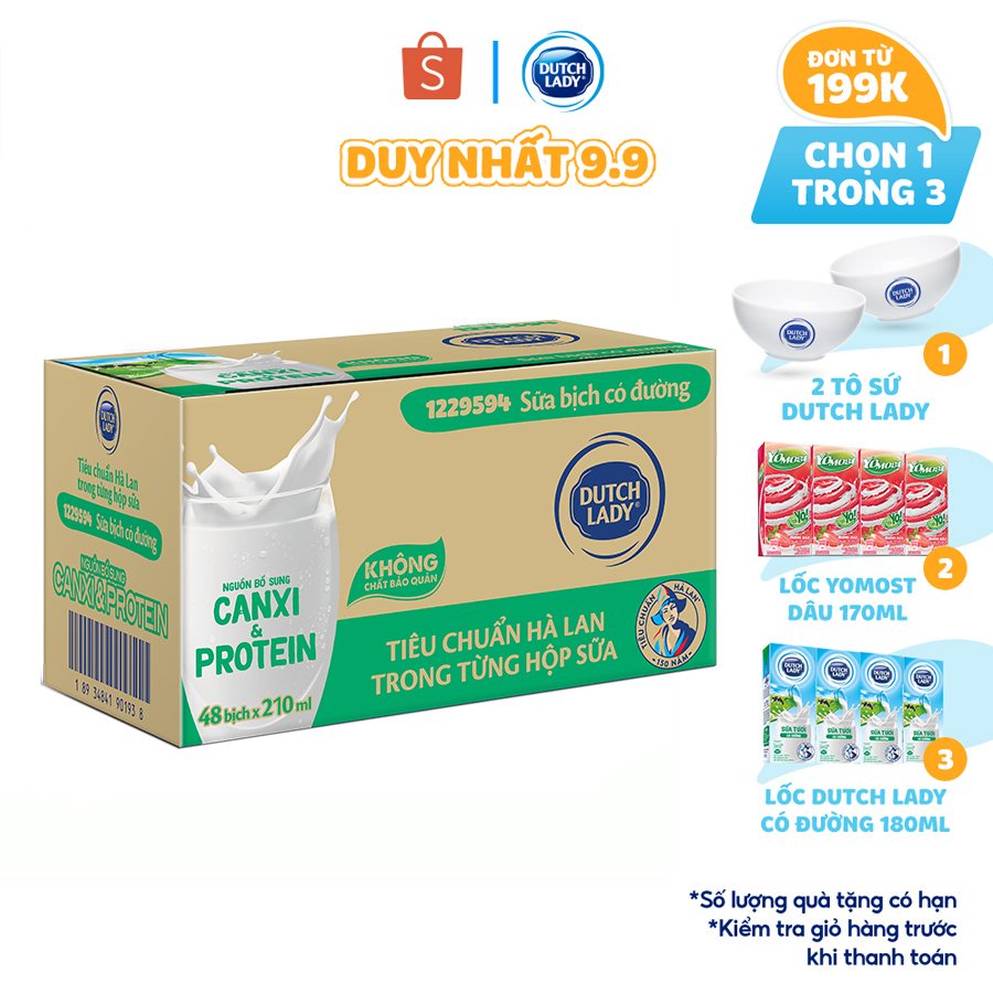 Thùng 48 Bịch Sữa Tiệt Trùng Dutch Lady Có Đường (48x210ml)