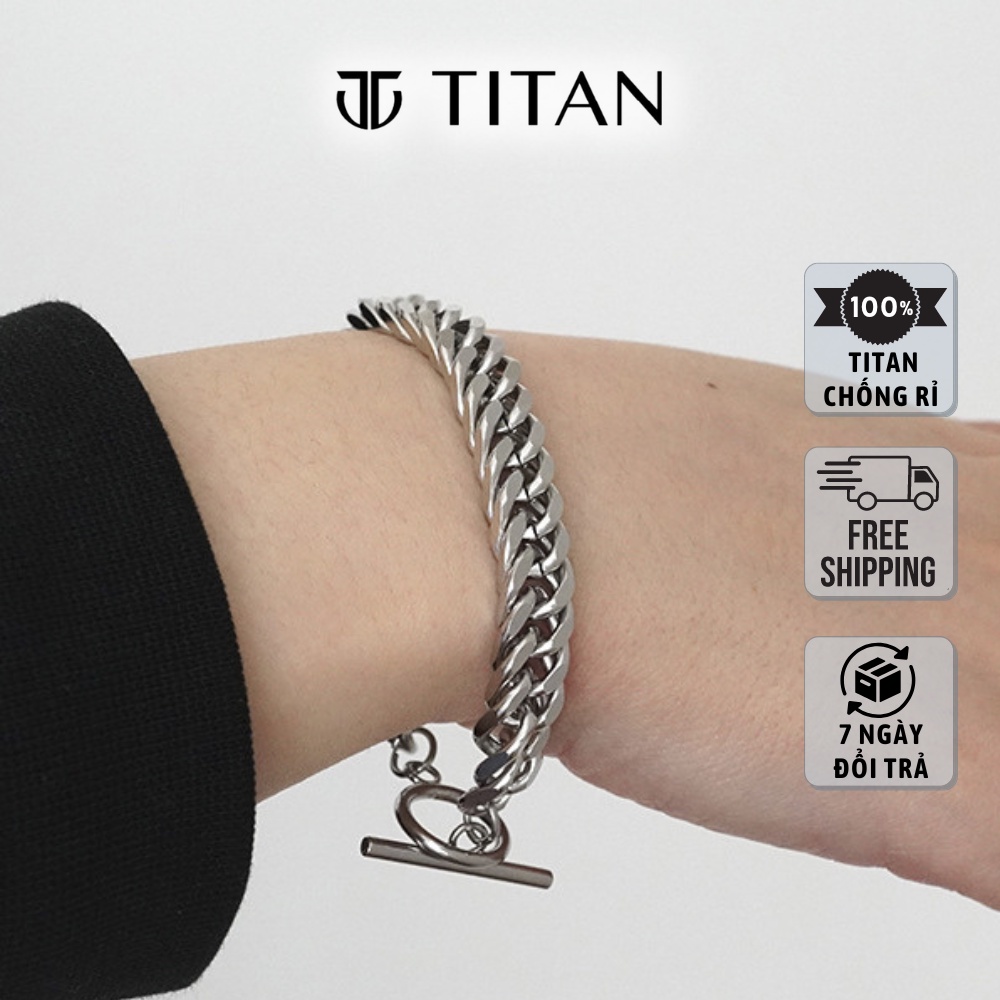 Lắc tay nam nữ unisex chốt khóa cài, vòng tay cuban bracelet sợi xích cá tính chắc chắn, màu bạc đẹp không gỉ TITAN Shop