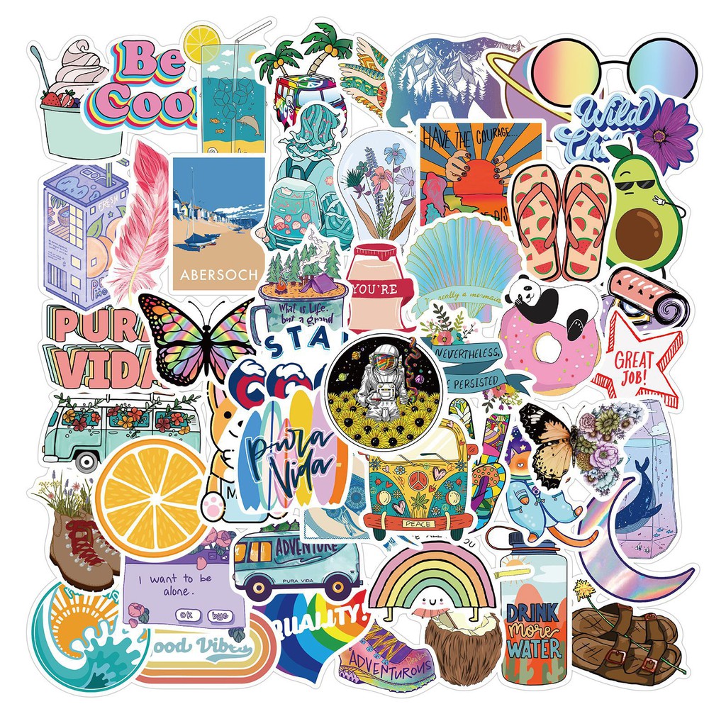 Set 50 Hình Dán Chống Thấm Nước Phong Cách Retro Mã ST2061