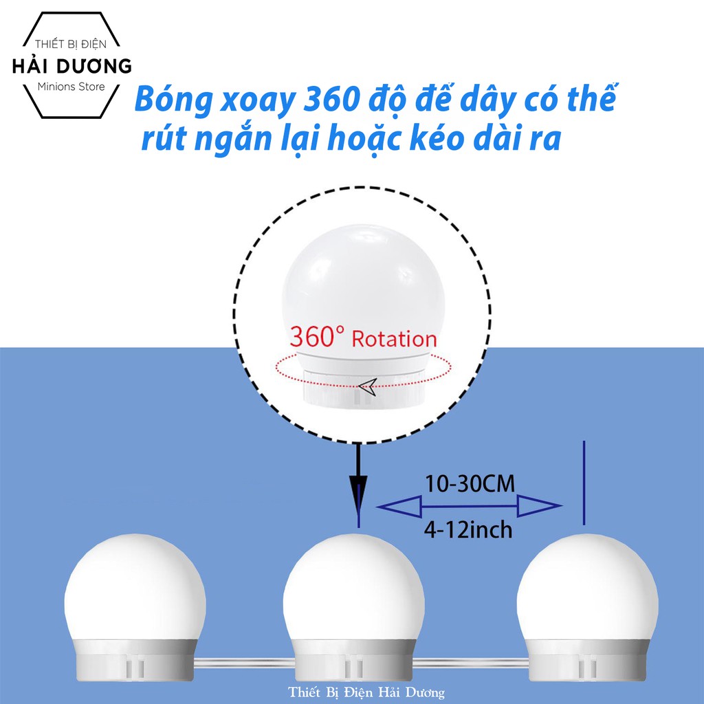 Set 10 bóng đèn LED chiếu sáng gương trang điểm BL-031 - Dán gương tiện lợi - 5 chế độ sáng - Tăng giảm ánh sáng