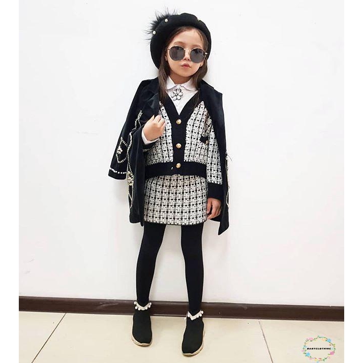 ღWSVღToddler Baby Girl Plaid Skirt Set Long Sleeve Jacket Coat Tops Party Dress Tutu Skirt Fall Outfit Clothes