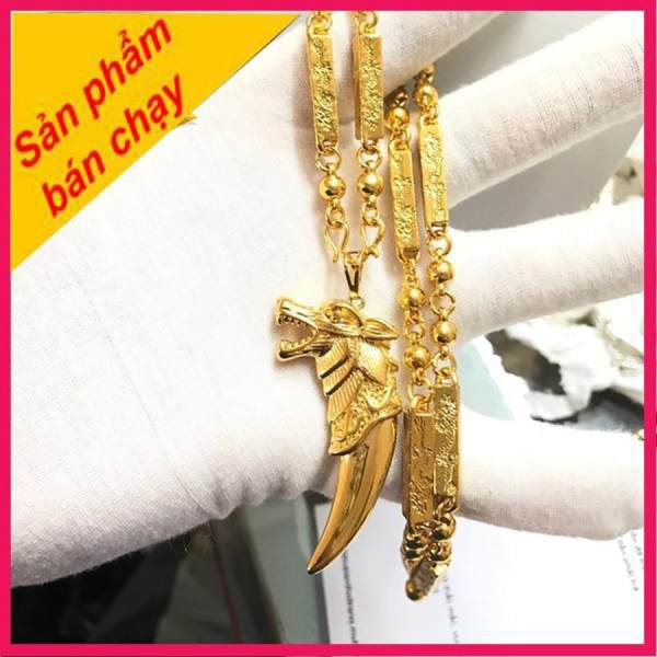 Bộ Dây chuyền vòng cổ nam ống trúc mặt nanh cọp nguyên khối mạ vàng 18k cực sang chảnh MS02