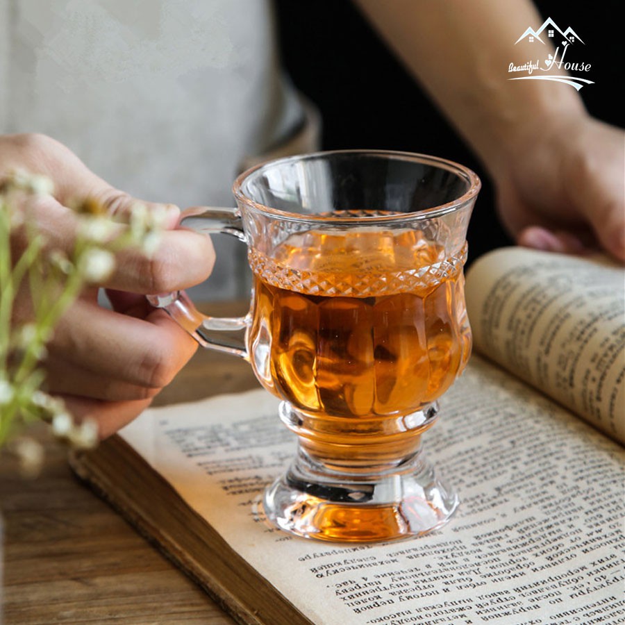 Cốc Thuỷ Tinh Vintage Độc Lạ Dễ Thương Phong Cách Châu Âu Uống Trà Cà Phê Ly Có Quai