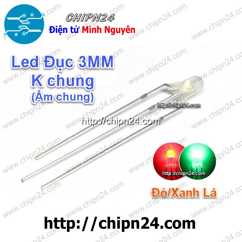 [25 CON] Led 2 màu 3 chân 3MM Đục (Đỏ/Vàng/Xanh Lá/Dương, Âm chung/Dương chung) - [Chọn Loại]