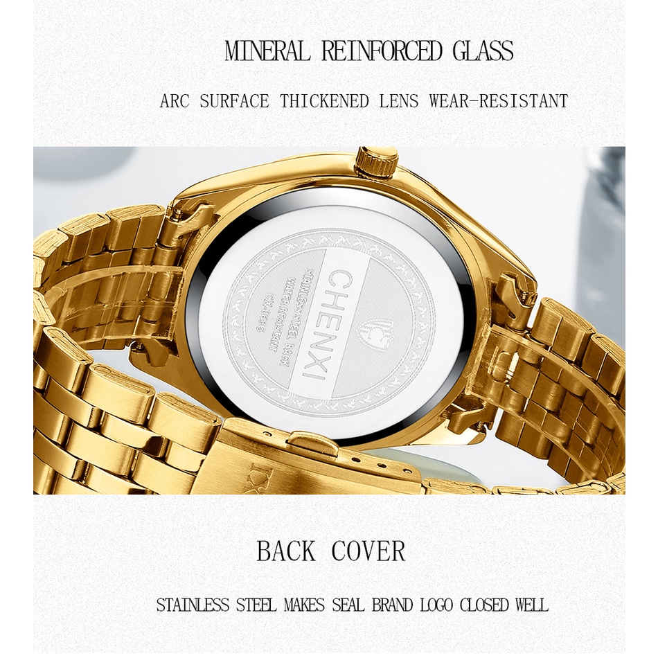 Đồng Hồ Chống Thấm Nước Bằng Thép Không Gỉ Mạ Vàng Chexi Sang Trọng