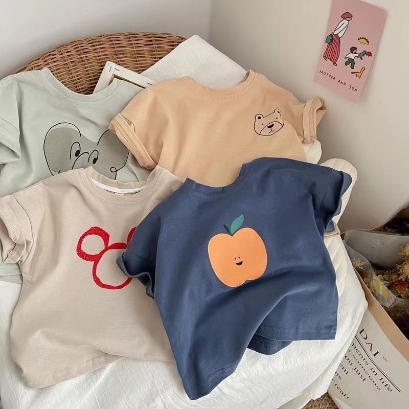 MNGRL Áo Thun Từ Cotton Ngắn Tay Thời Trang Hàn Quốc Mùa Hè Cho Bé Gái Bé Trai