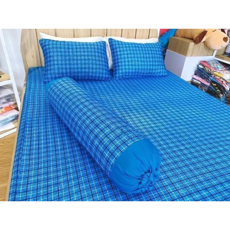 Bộ drap thun Hàn quốc 4 món hoạ tiết caro