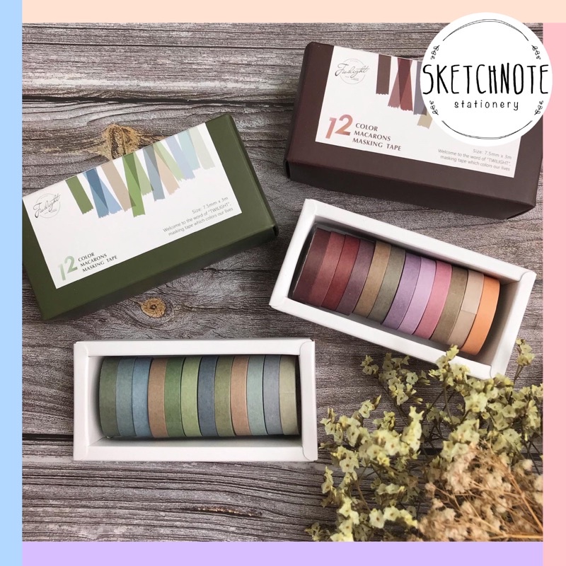 Hộp washi tape trơn 12 cuộn WS012