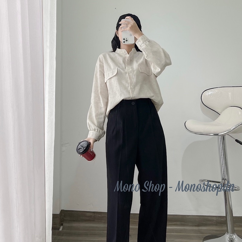 Áo sơ mi cổ trụ line túi nắp dài tay hàng đẹp Ảnh thật/ sẵn