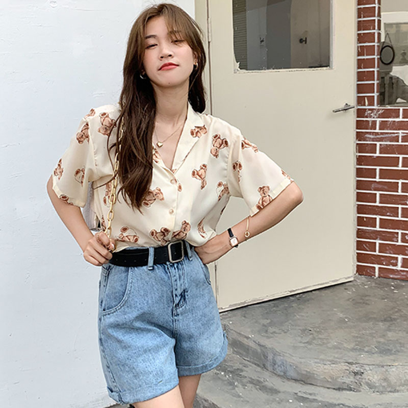 Áo Sơ Mi Tay Ngắn Hoạ Tiết Chú Gấu Đáng Yêu | BigBuy360 - bigbuy360.vn