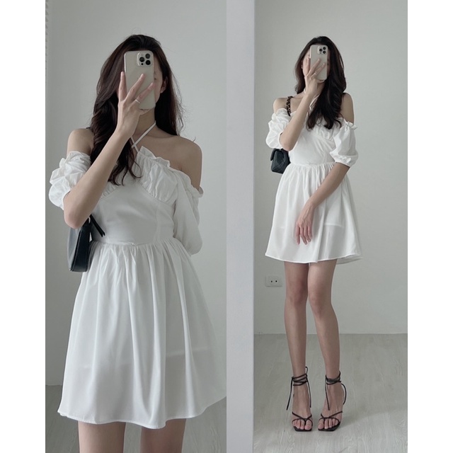 V6891 Váy trễ vai cổ yếm Audrey