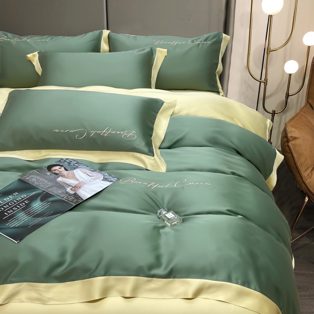 Bộ Chăn Ga Gối Lụa Tencel Cao Cấp Sang Xịn Mịn Mát Gồm Chăn Drap Gối Sét 4 Món - Nhập Khẩu Chính Hãng