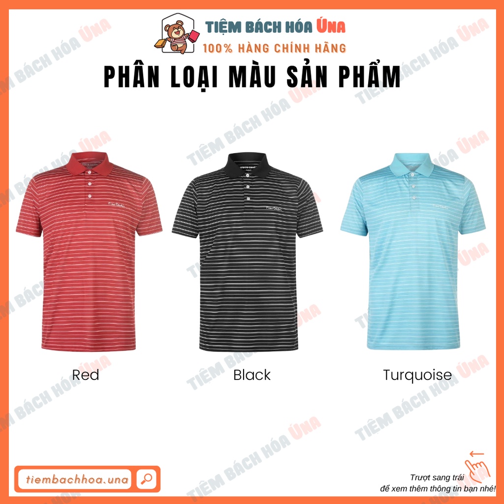 Áo thun nam polo Pierre Cardin kẻ sọc ngang trắng phong cách vải mịn mát nhẹ