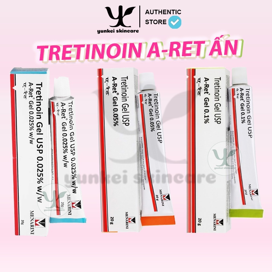 Tretinoin Aret gel 0.1% - 0.05% - 0.025% (20g) giảm mụn, chống lão hóa, tre tretinol Ấn Độ