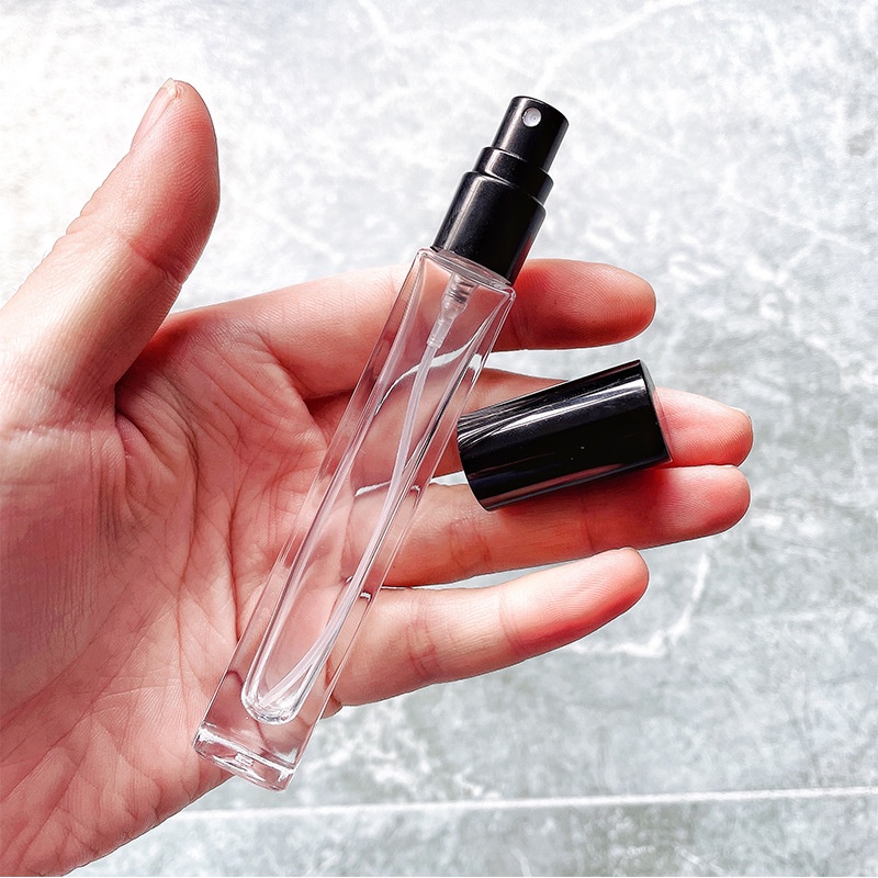 Chai chiết dung dịch nước hoa vial thủy tinh vuông lọ trụ tròn dài nắp nhôm có vòi xịt phun sương dung tích 10ml vỏ dày
