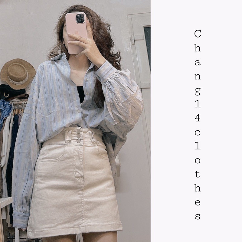 chân váy jean chữ A 3 khuy 3 màu đen be xanh