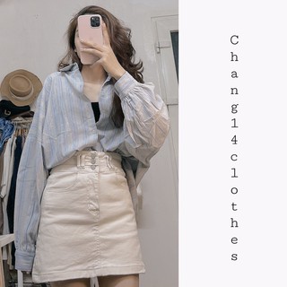Chân váy jean chữ A 3 khuy 3 màu đen be xanh